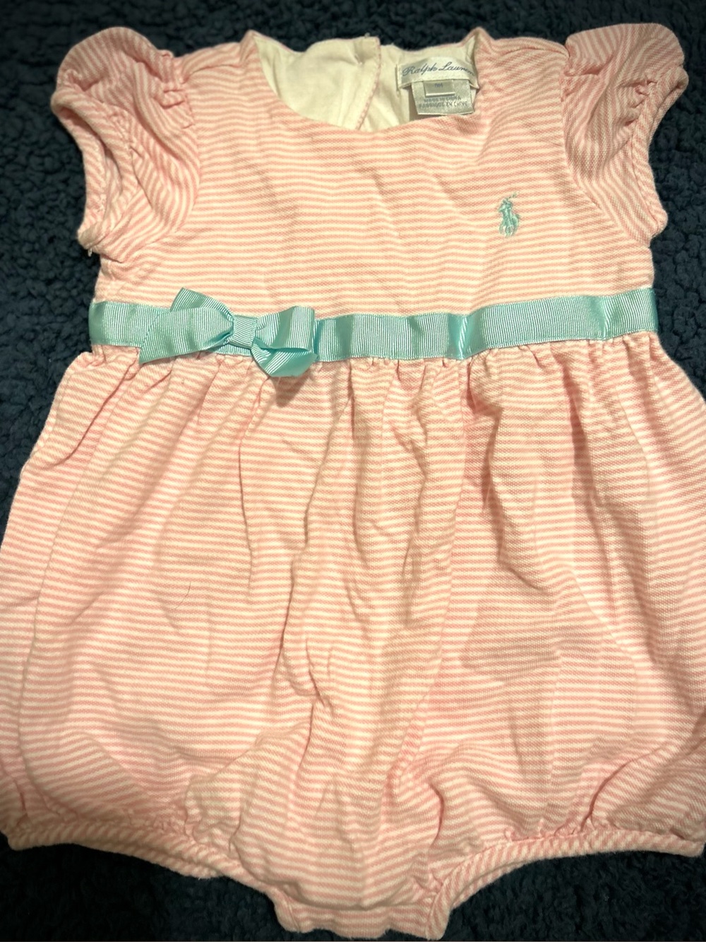 Polo by Ralph Lauren Pink & Aqua Striped Baby Bubble Romper